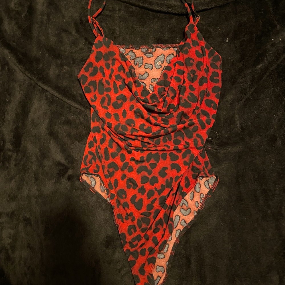 Red leopard print bodysuit